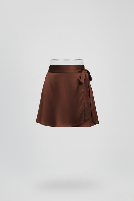Jupe Satin Marron Portefeuille Élégante