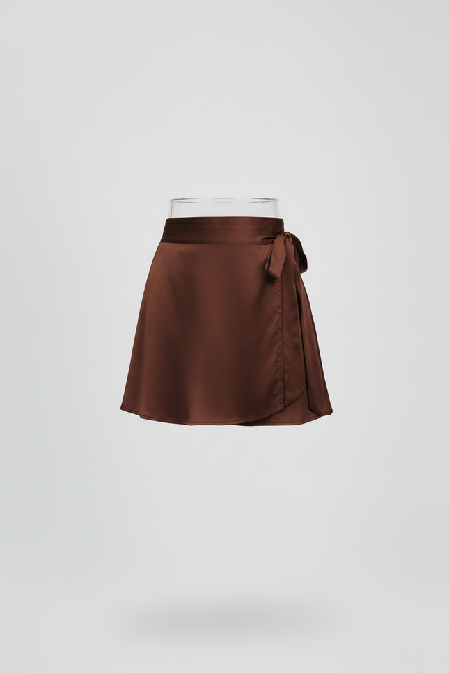 Jupe Satin Marron Portefeuille Élégante
