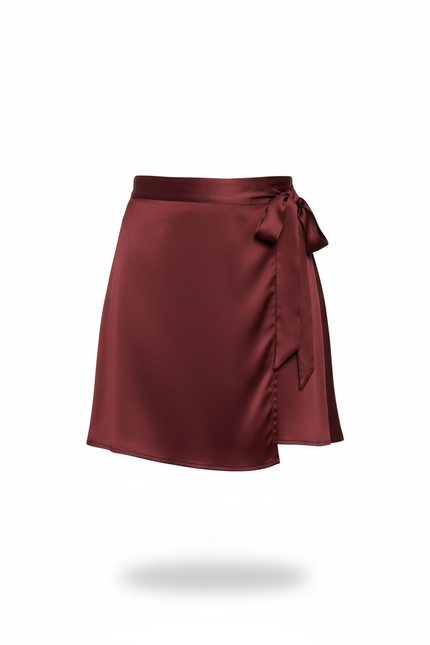 Jupe Satin Bordeaux Portefeuille Élégante
