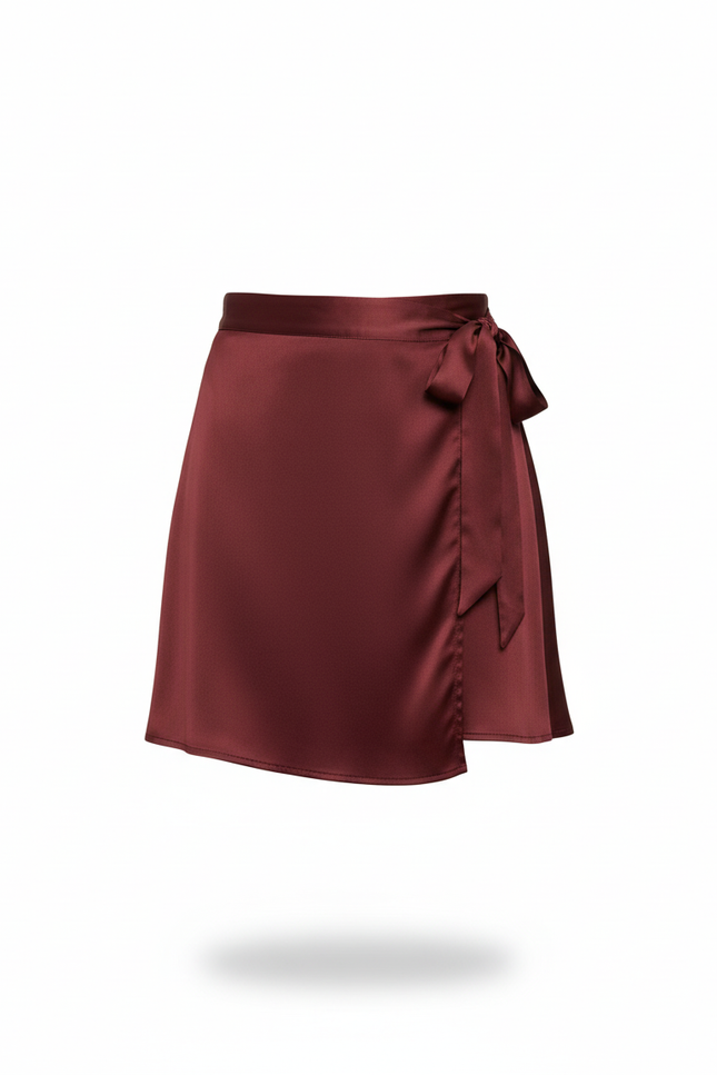 Jupe Satin Bordeaux Portefeuille Élégante