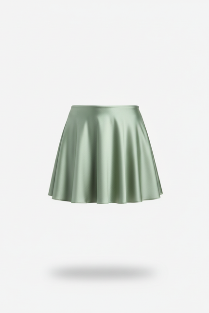 Jupe Satin Vert Menthe Brillante Évasée Élégante