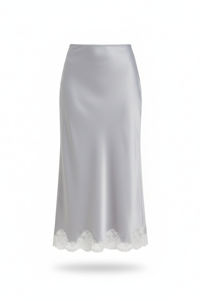 Jupe Satin Gris Dentelle Élégante