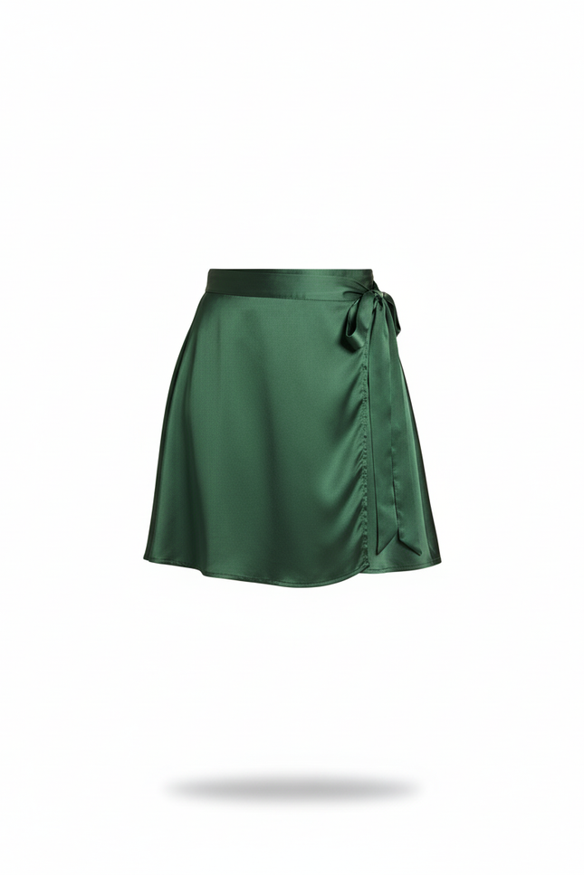 Jupe Satin Verte Portefeuille Fluide