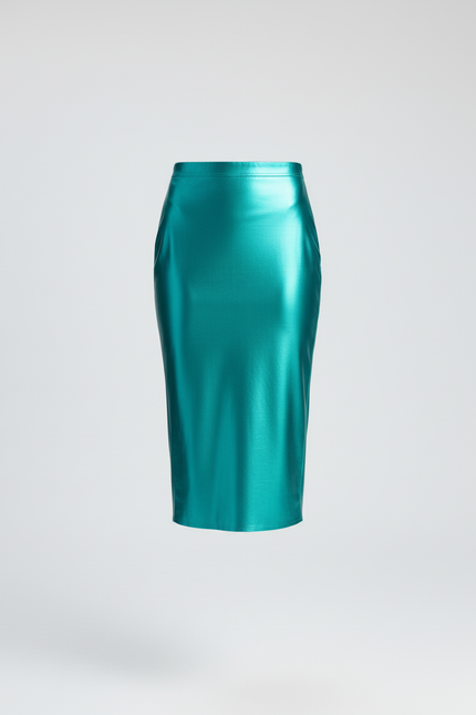 Jupe Satin Turquoise Brillante Élégante