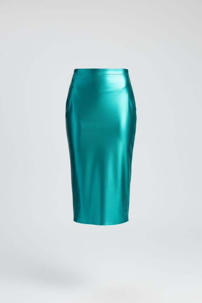 Jupe Satin Turquoise Brillante Élégante