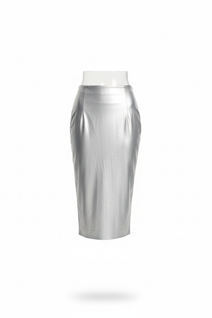 Jupe Satin Argentée Brillante Chic Festive