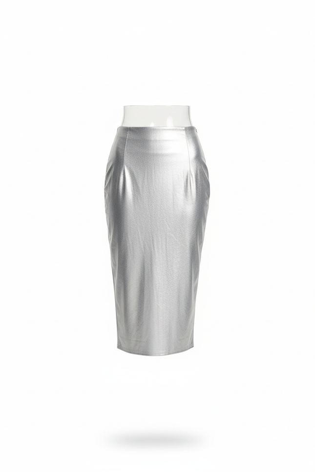 Jupe Satin Argentée Brillante Chic Festive