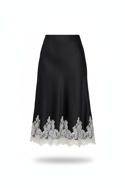 Jupe Satin Noire Dentelle Élégante