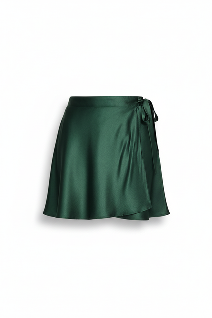 Jupe Satin Vert Émeraude Portefeuille Fluide