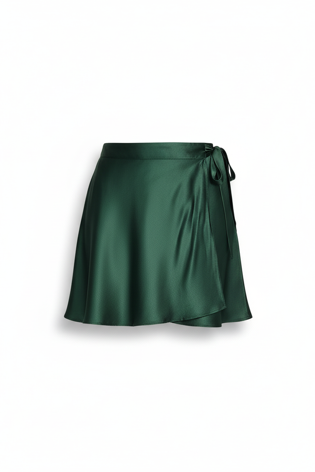 Jupe Satin Vert Émeraude Portefeuille Fluide