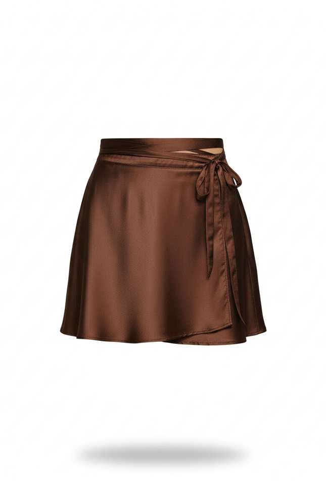 Jupe Satin Marron Cache-Cœur Fluide