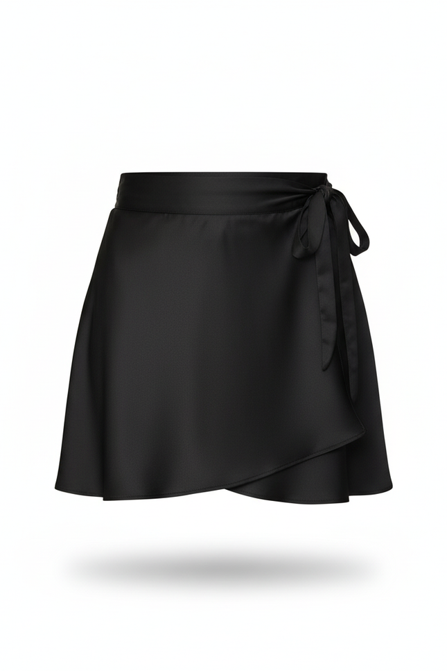 Jupe Satin Noire Portefeuille Chic