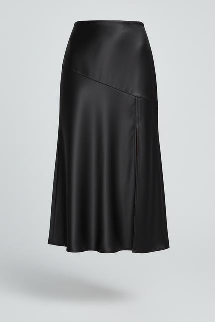 Jupe Satin Noire Fendue Élégante