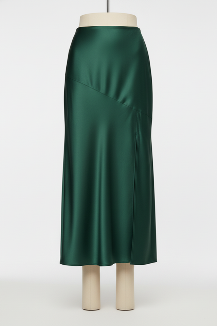 Jupe Satin Verte Fendue Élégante
