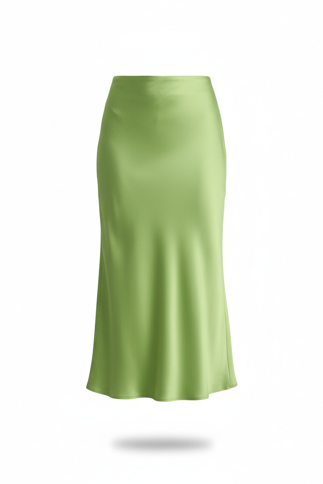 Jupe Satin Vert Midi Fluide