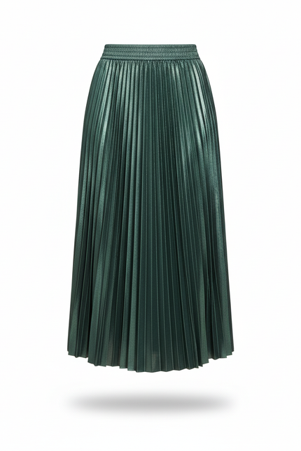 Jupe Verte Longue Plissée Satin