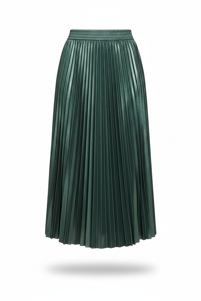 Jupe Verte Longue Plissée Satin