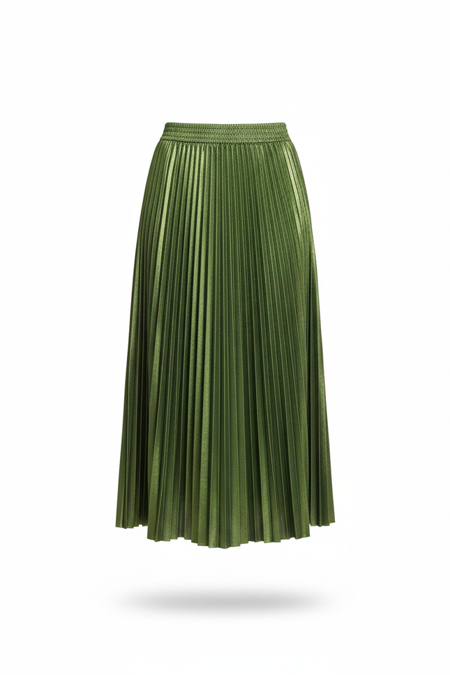 Jupe Plissée Satin Vert