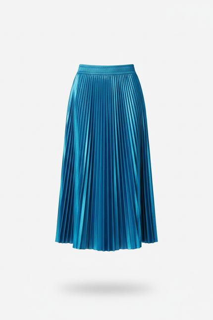 Jupe Bleue Longue Plissée Satin