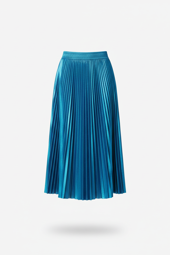 Jupe Bleue Longue Plissée Satin