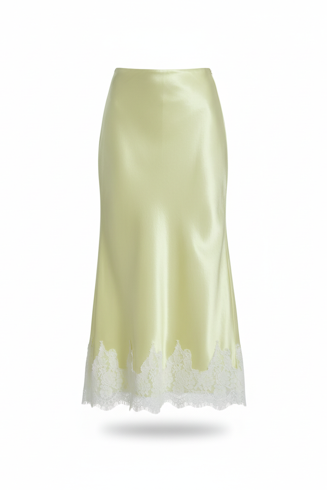 Jupe Satin Vert Pâle Dentelle Élégante