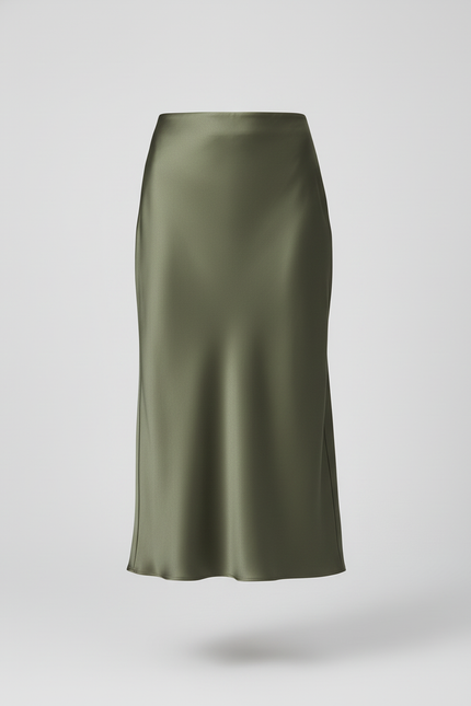Jupe Satin Verte Midi Élégante Chic