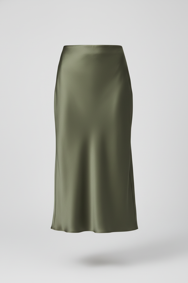 Jupe Satin Verte Midi Élégante Chic