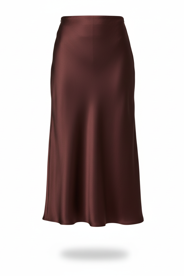 Jupe Satin Bordeaux Fluide Élégante Intense