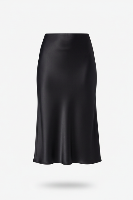 Jupe Satin Noire Midi Élégante Citadine