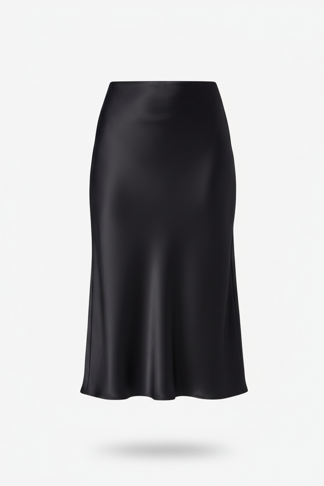 Jupe Satin Noire Midi Élégante Citadine