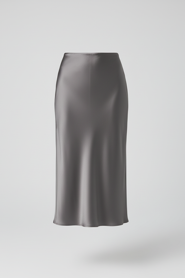 Jupe Satin Grise Midi Élégante