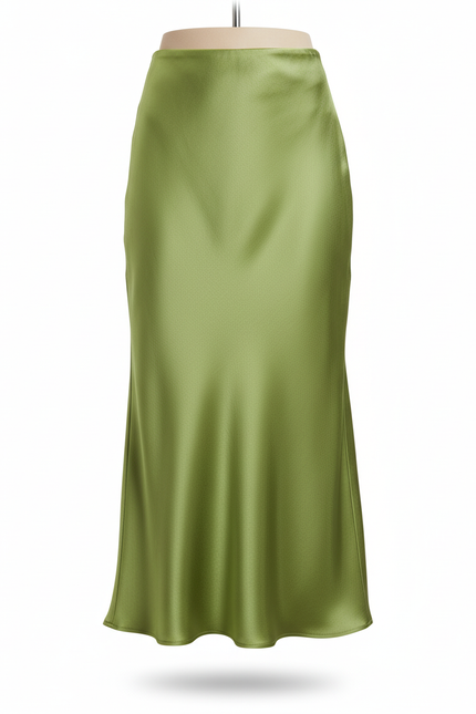 Jupe Satin Verte Midi Fluide