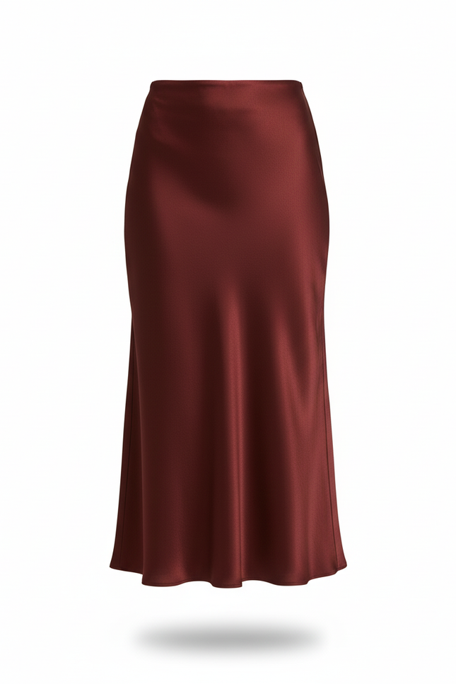 Jupe Satin Bordeaux Fluide Élégante Sombre