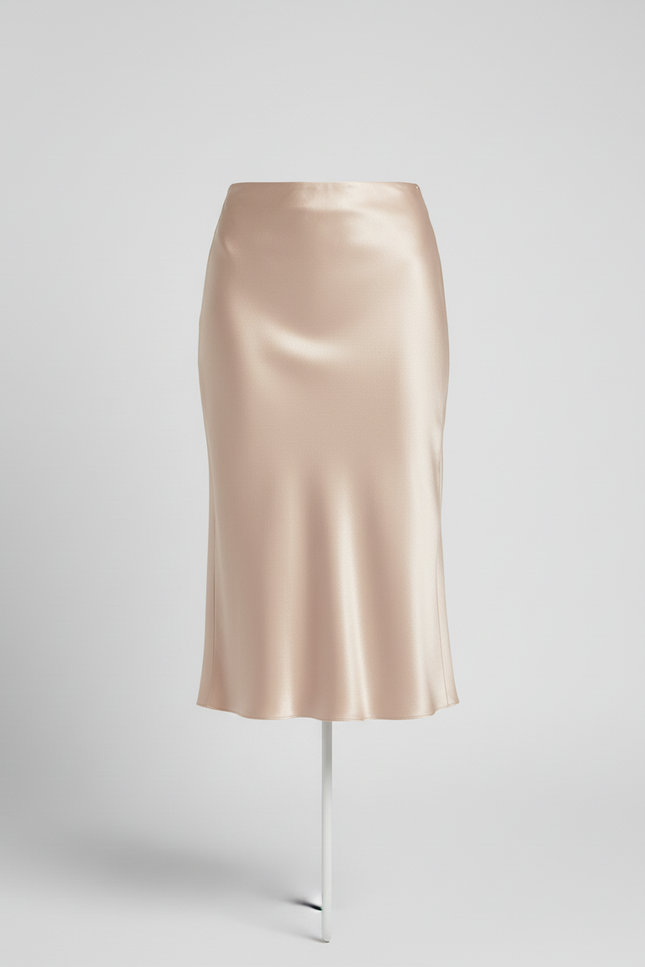 Jupe Satin Midi Beige Fluide