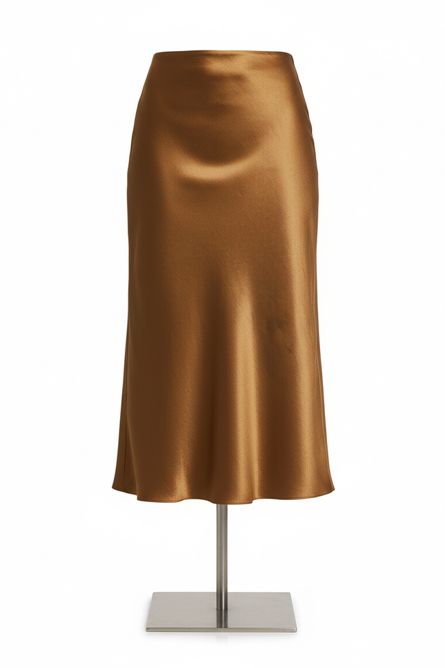 Jupe Satin Dorée Fluide Élégante Lumineuse