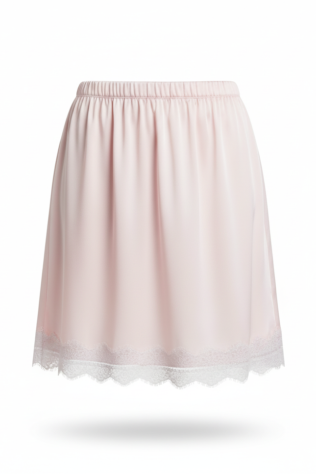 Jupe Satin Rose Dentelle Chic