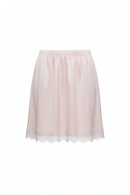 Jupe Satin Rose Élégante Bordure Dentelle