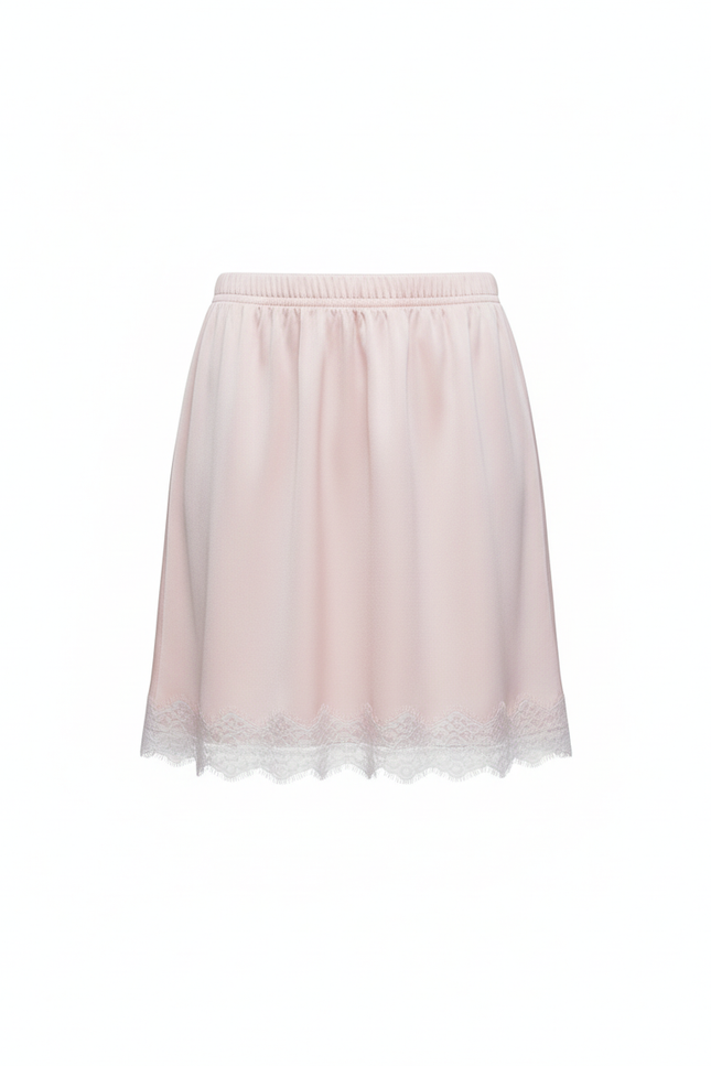 Jupe Satin Rose Élégante Bordure Dentelle
