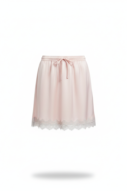 Jupe Satin Rose Pâle Dentelle Fluide Légère