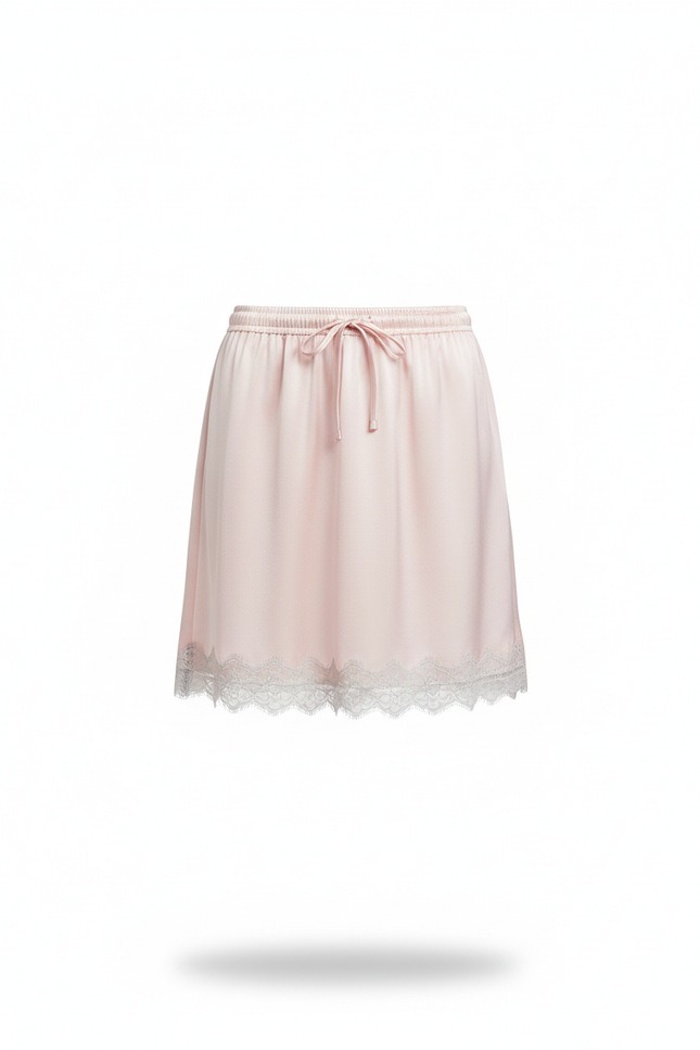 Jupe Satin Rose Pâle Dentelle Fluide Légère