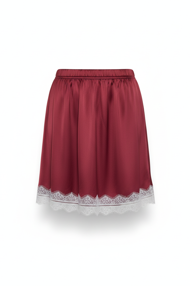 Jupe Satin Bordeaux Dentelle Fluide