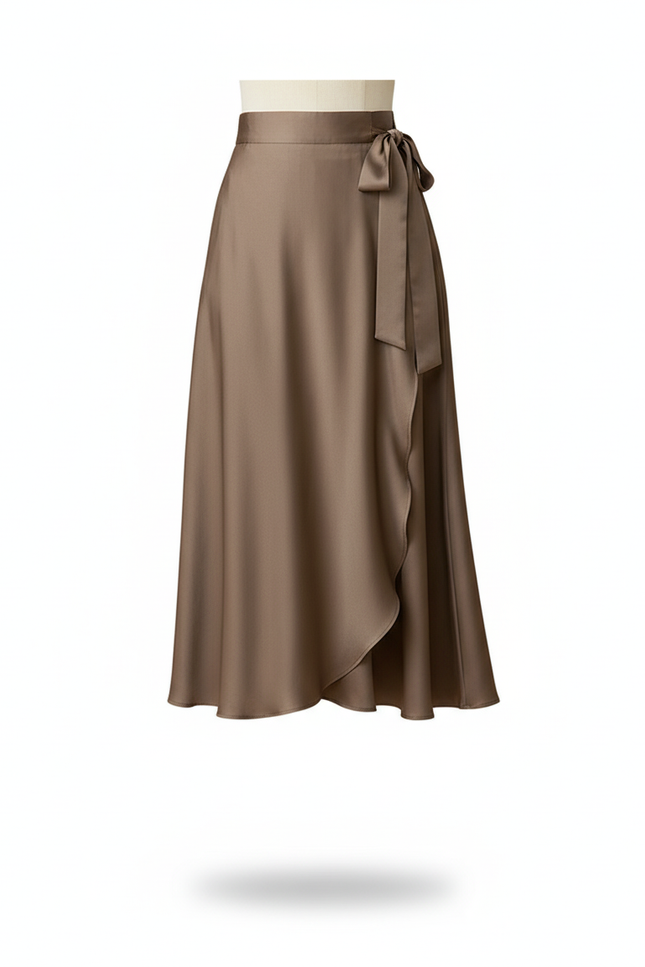 Jupe Portefeuille Longue En Satin De Coton