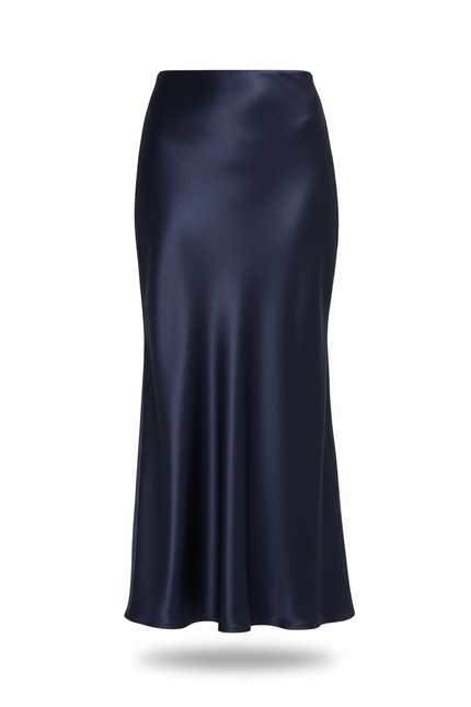 Jupe Satin Bleu Marine Fluide Élégante Profonde