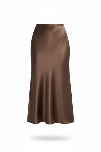 Jupe Satin Marron Fluide Élégante Chaleureuse Bohème