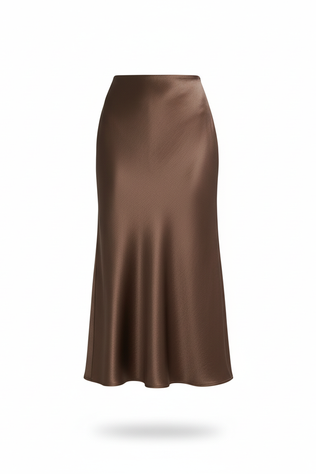 Jupe Satin Marron Fluide Élégante Chaleureuse Bohème