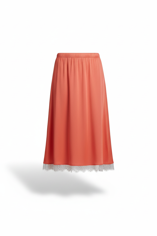 Jupe Satin Corail Fluide À Dentelle
