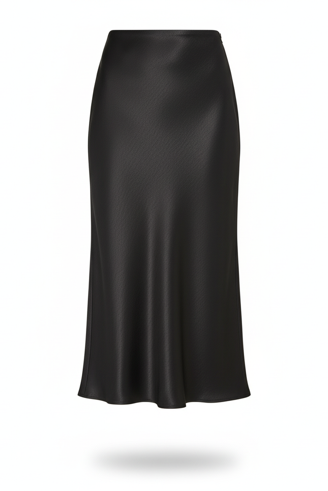 Jupe Satin Noire Midi Élégante Raffinée