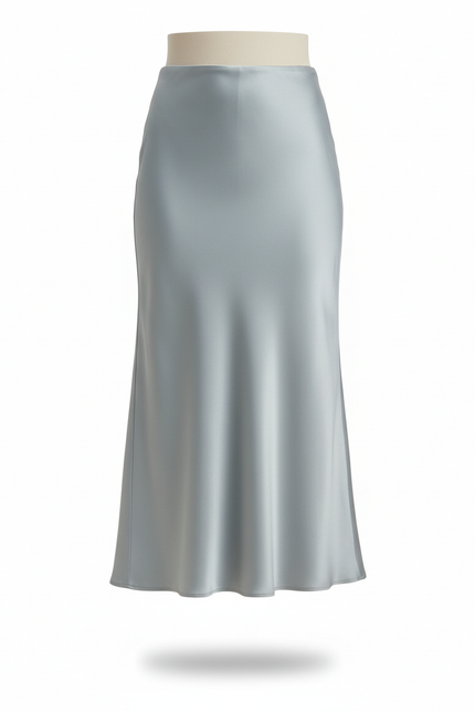 Jupe Satin Bleu Clair Fluide Élégante Douce