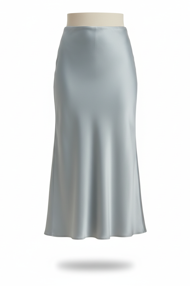 Jupe Satin Bleu Clair Fluide Élégante Douce