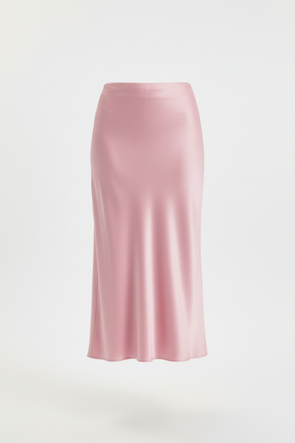 Jupe Satin Rose Midi Chic